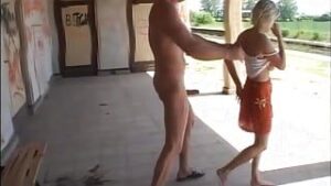 this perverted slut gets her shaved pussy banged in public by her boyfriend